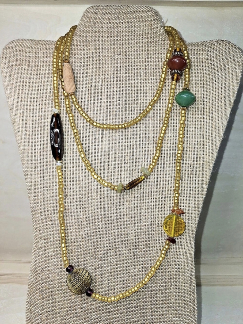 Long Beaded Multi-color Statement Necklace